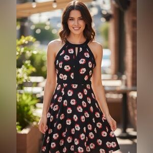 Elle Dame Retro Floral Halter Fit & Flare Mini Dress 🌹 size 4